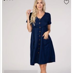 Pinkblush Navy button down short sleeve dress